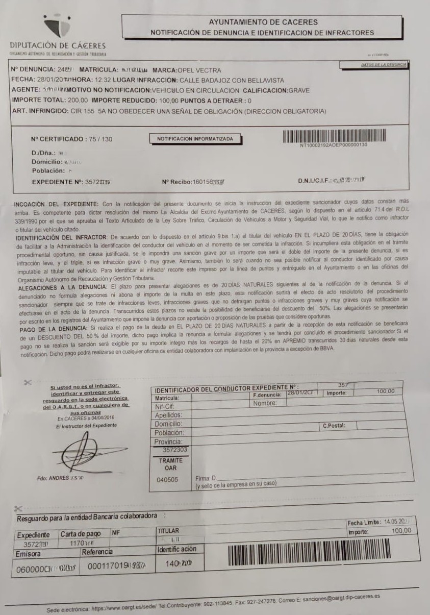 multa por dirección obligatoria