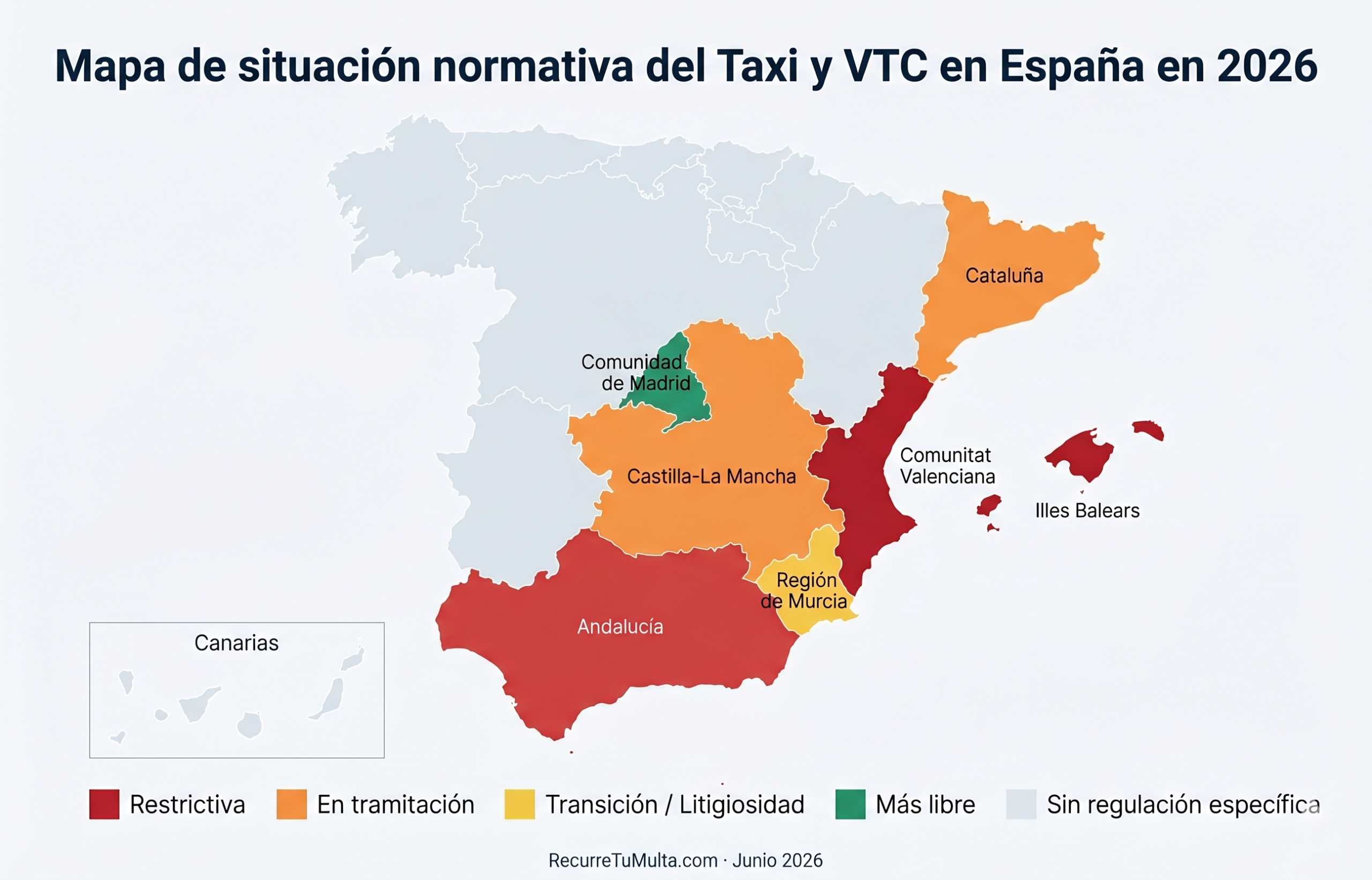 mapa normativa VTC taxi por comunidades autónomas España 2026