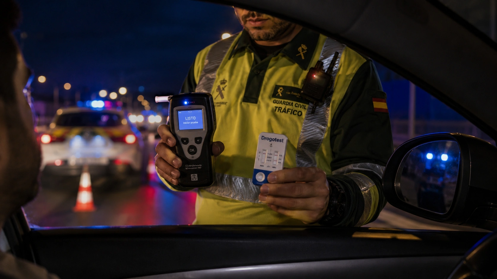 Control de alcoholemia y drogotest de la DGT con etilómetro en carretera