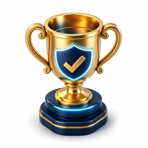 Ilustración 3D de un trofeo dorado que representa la alta tasa de éxito al recurrir multas