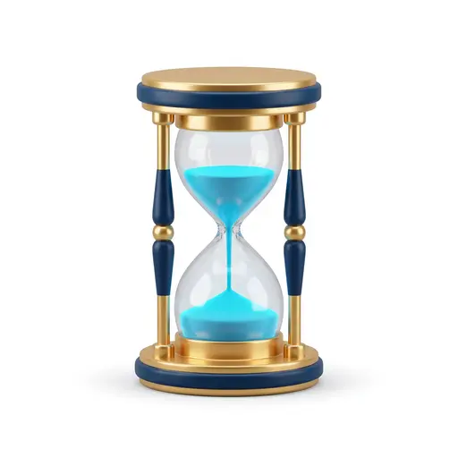 Ilustración 3D de un reloj de arena que simboliza los plazos y defectos de forma para anular multas