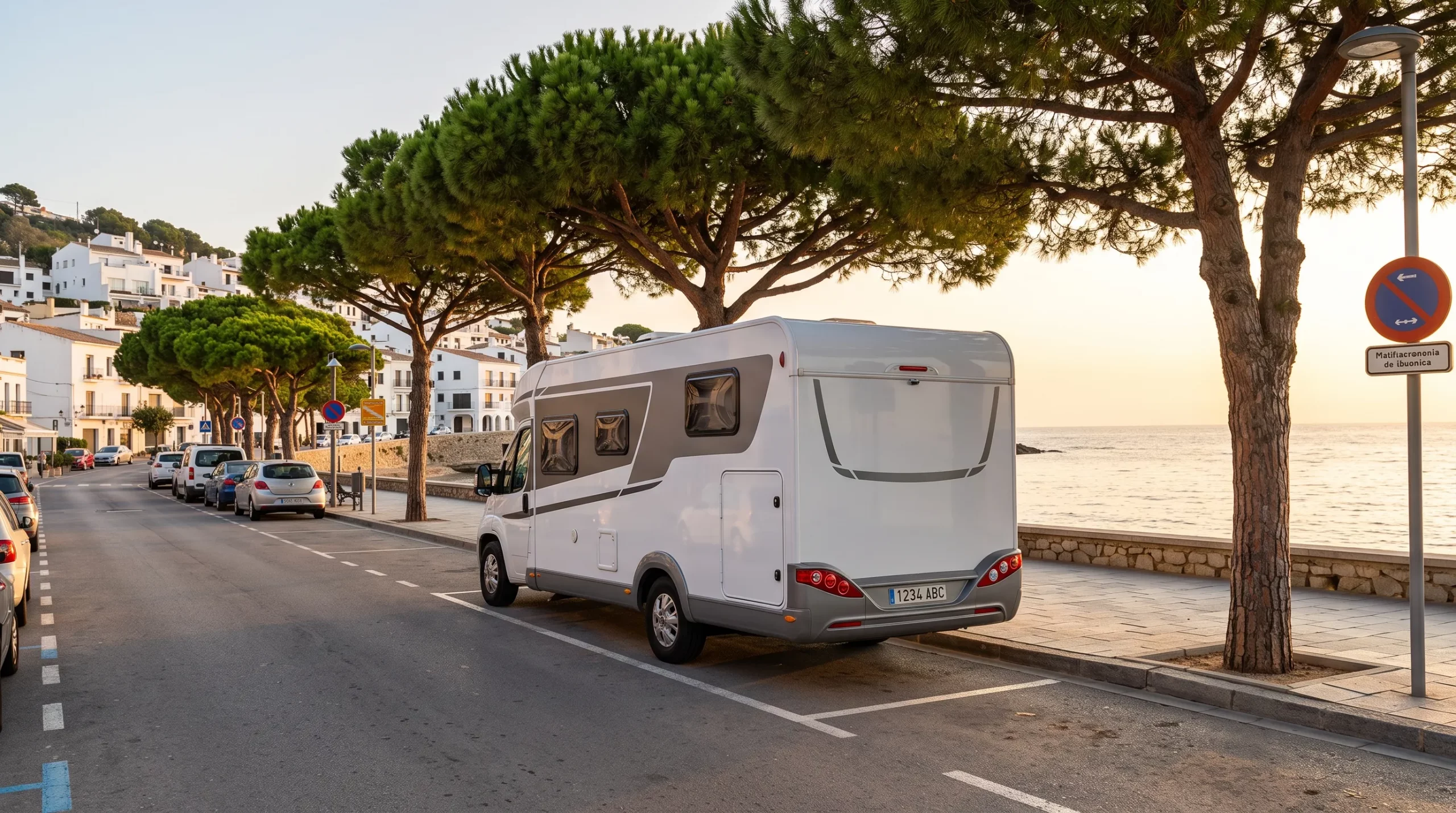 Autocaravana correctamente estacionada en vía pública sin desplegar elementos ni acampar