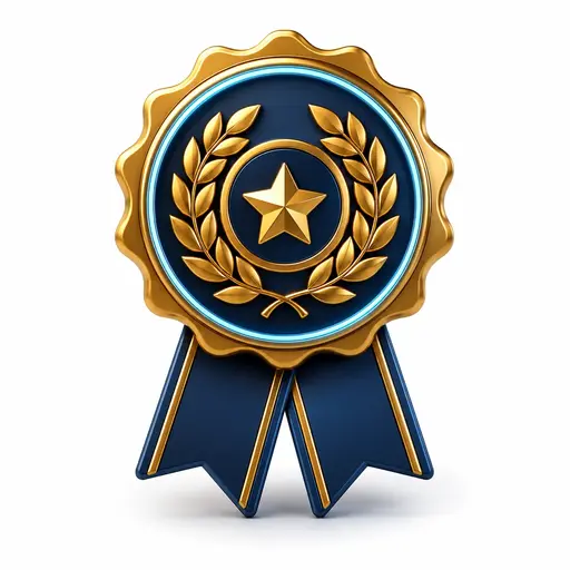 Ilustración 3D de una medalla de certificación que acredita 20 años de experiencia recurriendo multas