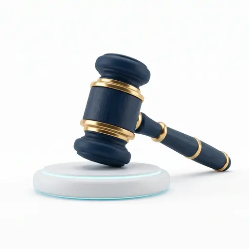 Ilustración 3D de un mazo de juez que representa la autoridad jurídica de Extrema Legal Consulting y el equipo letrado de RecurreTuMulta