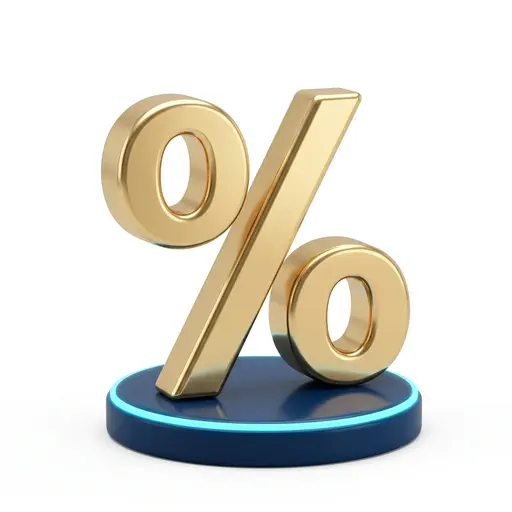 Ilustración 3D de un símbolo de porcentaje dorado que acredita que más del 60% de las multas son recurribles