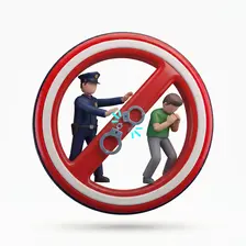 Icono 3D de defensa legal contra sanciones por resistencia pasiva ante agentes de policía
