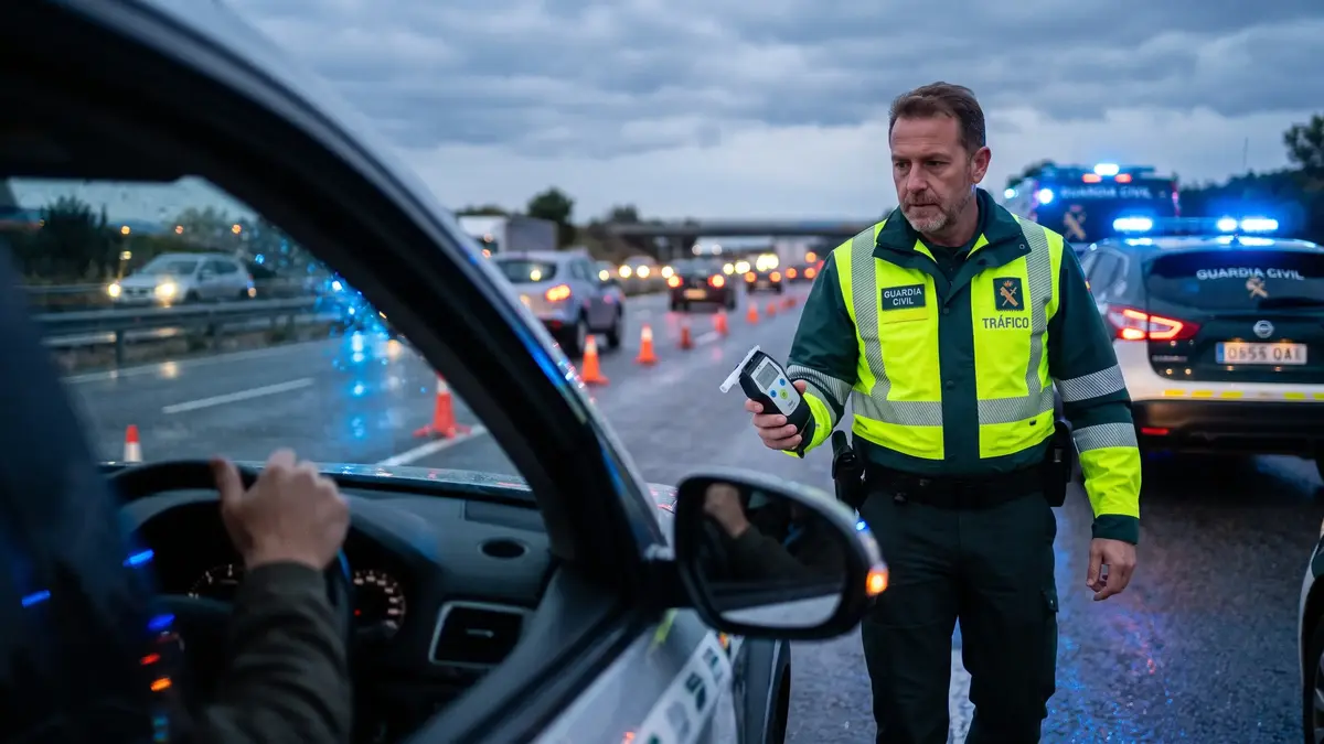 control de trafico en carretera y debate sobre la nueva tasa de alcoholemia en 2026